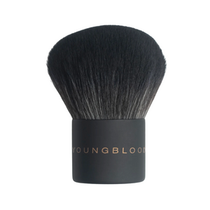 A Luxe Kabuki Brush with a black handle and dome-shaped black bristles, branded with 'YOUNGBLOOD'.